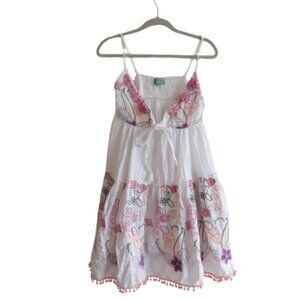 ANTICA SARTORIA Floral Babydoll Embroidered Coastal Smocked Mini Dress - Size L